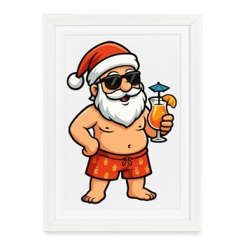 Cocktail Père Noël sur la plage - Affiche encadrée (27 × 37 cm) - blanc - Devant