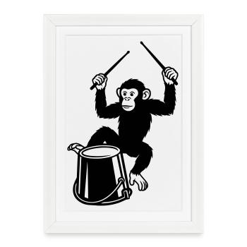 Drum Playing Monkey Cartoon Illustration - Framed poster (27 × 37 cm) - white - Front