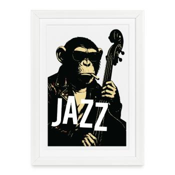 Jazz Monkey Noir Tee - Affiche encadrée (27 × 37 cm) - blanc - Devant