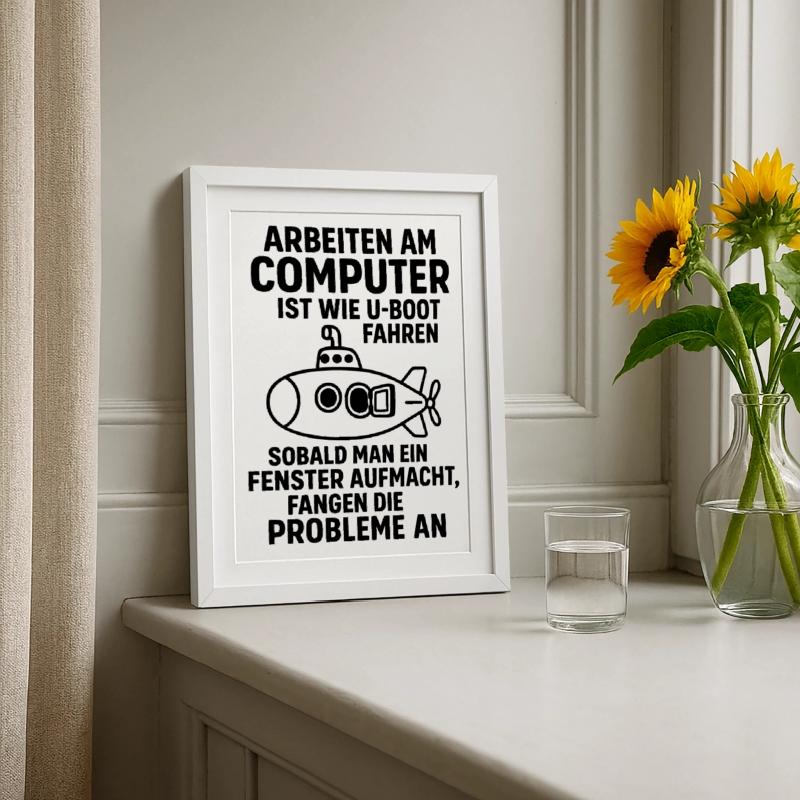 Computer Joke Problems Open Window Submarine Framed poster (27 × 37 cm)
