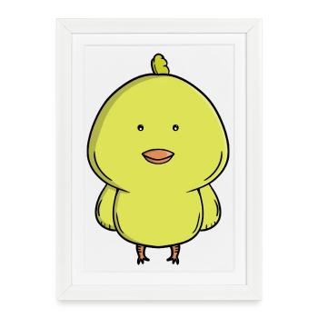 Petit poussin jaune mignon - Dessin animé Kawaii Bébé poulet - Affiche encadrée (27 × 37 cm) - blanc - Devant