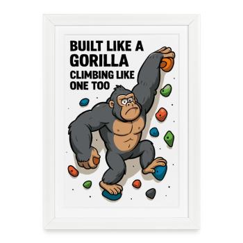 Bouldering Funny – Gorilla Cartoon Climbing Shirt - Framed poster (27 × 37 cm) - white - Front