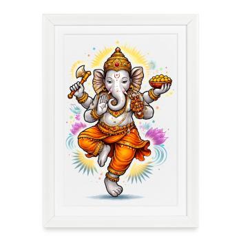Ganesha – Hindu God of Wisdom in Art Style - Framed poster (27 × 37 cm) - white - Front