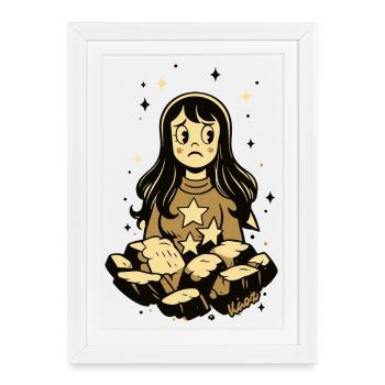 Melancholic star girl with stones - Framed poster (27 × 37 cm) - white - Front