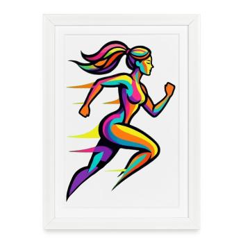 Colorful rainbow racing woman - Framed poster (27 × 37 cm) - white - Front