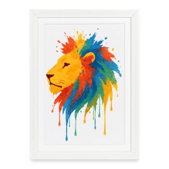 Lion sauvage coloré - Art couleurs Pop - Affiche encadrée (27 × 37 cm) - blanc - Devant
