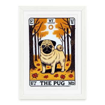Pug Tarot in Autumn Forest - Framed poster (27 × 37 cm) - white - Front