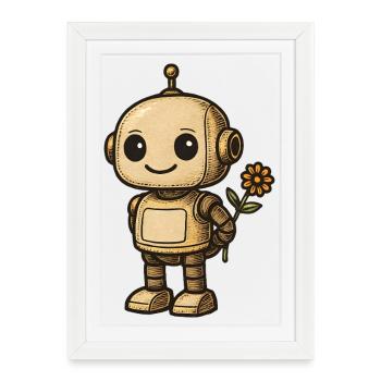 Retro robot with flower - Framed poster (27 × 37 cm) - white - Front