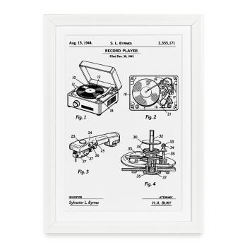Retro Record Player Blueprint T-Shirt - Affiche encadrée (27 × 37 cm) - blanc - Devant