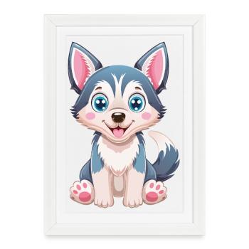 Cute Husky Puppy Cartoon - Framed poster (27 × 37 cm) - white - Front