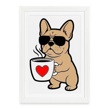 Frenchie Dog Coffee Comic - Affiche encadrée (27 × 37 cm) - blanc - Devant