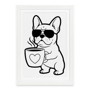 Résumé du Frenchie Dog Coffee - Affiche encadrée (27 × 37 cm) - blanc - Devant