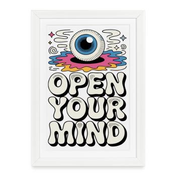  Open Your Mind Psychedelic Auge Retro Hippie - Affiche encadrée (27 × 37 cm) - blanc - Devant