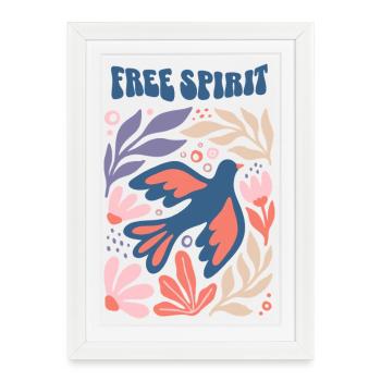 Free Spirit - Aesthetic Boho Graphic Floral Bird - Framed poster (27 × 37 cm) - white - Front