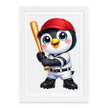 Motif de dessin animé de baseball pingouin mignon - Affiche encadrée (27 × 37 cm) - blanc - Devant