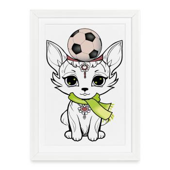 Chat avec le football - Affiche encadrée (27 × 37 cm) - blanc - Devant