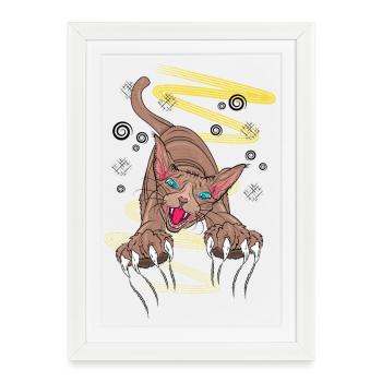 T-shirt griffe de type Werecat Moonlit - Griffes griffues griffues de chat - Affiche encadrée (27 × 37 cm) - blanc - Devant