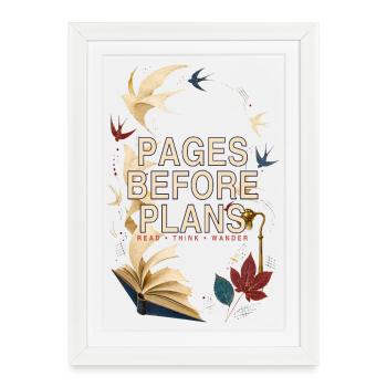 Pages Before Plans - Read Think Wander - Affiche encadrée (27 × 37 cm) - blanc - Devant