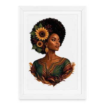 Afro Woman Sunflower Crown - Framed poster (27 × 37 cm) - white - Front