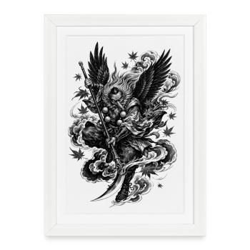 Tengu japonais dans le style de tatouage Irezumi - Affiche encadrée (27 × 37 cm) - blanc - Devant