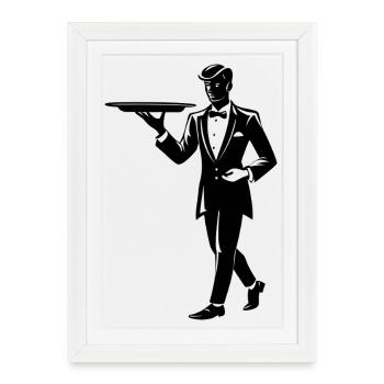 Serveur tenant le plateau - Affiche encadrée (27 × 37 cm) - blanc - Devant