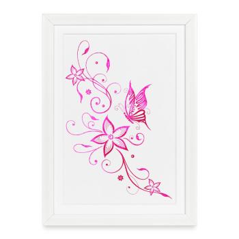 Summer flowers flower tendril butterfly pink - Framed poster (27 × 37 cm) - white - Front