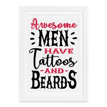 Awesome men have tattoos and beards 2clr - Affiche encadrée (27 × 37 cm) - blanc - Devant