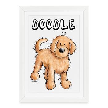 Drôle Doodle Chien - Cadeau - Affiche encadrée (27 × 37 cm) - blanc - Devant