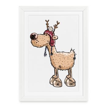 Heureux renne - Hiver - Sauvage - Cadeau - Affiche encadrée (27 × 37 cm) - blanc - Devant
