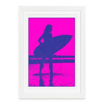 Neon Silhouette Surfer Beach - Framed poster (27 × 37 cm) - white - Front