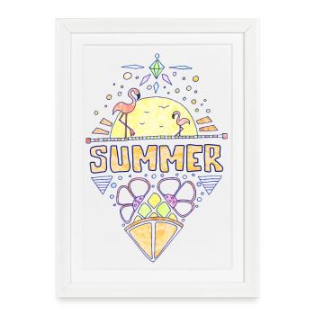 Vacances rétro Flamingo d’été - Affiche encadrée (27 × 37 cm) - blanc - Devant