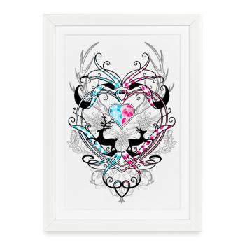 Bois de cerf Edelweiss et cœur - Affiche encadrée (27 × 37 cm) - blanc - Devant