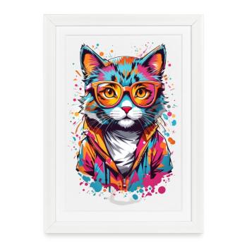 Chat mignon - Affiche encadrée (27 × 37 cm) - blanc - Devant