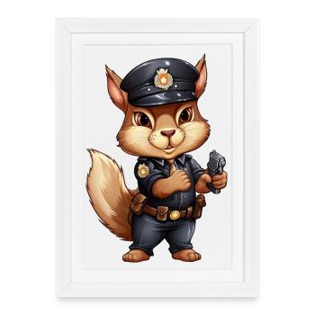 Policier écureuil - Affiche encadrée (27 × 37 cm) - blanc - Devant