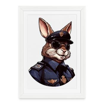 Police des lapins - Affiche encadrée (27 × 37 cm) - blanc - Devant