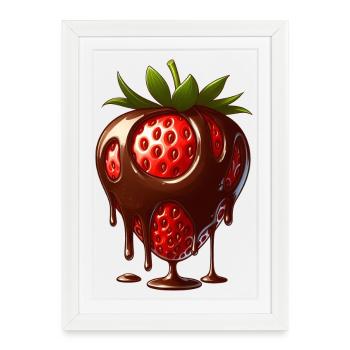 Dessert aux fraises et au chocolat - Affiche encadrée (27 × 37 cm) - blanc - Devant
