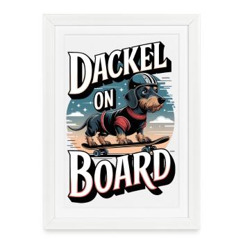 Teckel à bord Teckel à poil dur sur le skateboard - Affiche encadrée (27 × 37 cm) - blanc - Devant