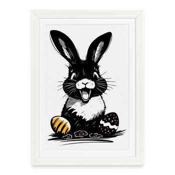 Happy Easter bunny with colorful Easter eggs - Framed poster (27 × 37 cm) - white - Front