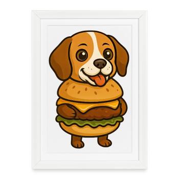 Drôle de beagle avec burger drôle d’animal mythique - Affiche encadrée (27 × 37 cm) - blanc - Devant
