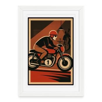 Vintage Motorcycle and Jazz Music Pattern - Framed poster (27 × 37 cm) - white - Front
