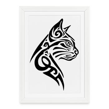 Chat Tribal Tattoo - Affiche encadrée (27 × 37 cm) - blanc - Devant