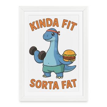 Kinda Fit Sorta Fat Drôle Gym Mignon Hippopotame Rétro - Affiche encadrée (27 × 37 cm) - blanc - Devant