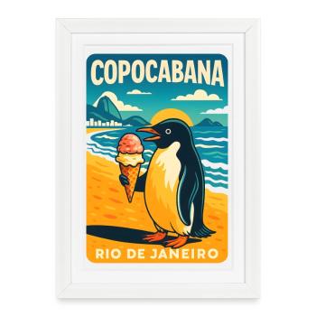 Copocabana Pingouin Rio Affiche - Affiche encadrée (27 × 37 cm) - blanc - Devant