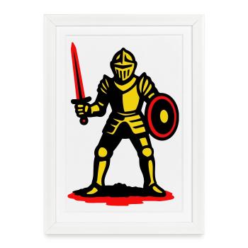 Gelber Ritter mit rotem Schwert - Gerahmtes Poster (27 × 37 cm) - Weiß - Vorne