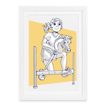 Cheval de loisir design équestre - Affiche encadrée (27 × 37 cm) - blanc - Devant
