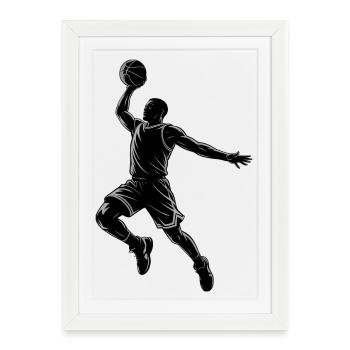Basketball Dunk - Cool Silhouette Logo - Affiche encadrée (27 × 37 cm) - blanc - Devant