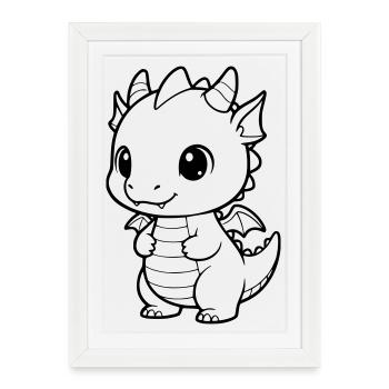Mignon bébé dragon | Vecteur kawaii et câlin - Affiche encadrée (27 × 37 cm) - blanc - Devant