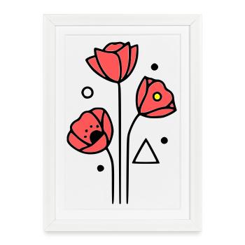 Coquelicots-coquelicots-minimaliste-Line-Art-4 - Affiche encadrée (27 × 37 cm) - blanc - Devant