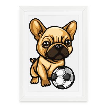 Football des Bulldogs français - Affiche encadrée (27 × 37 cm) - blanc - Devant