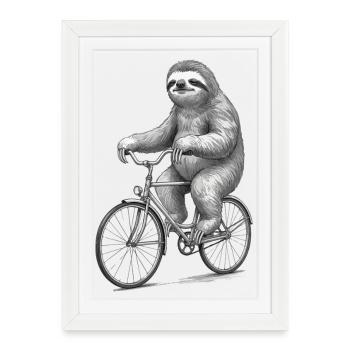 Sloth Cyclist Retro Illustration - Framed poster (27 × 37 cm) - white - Front